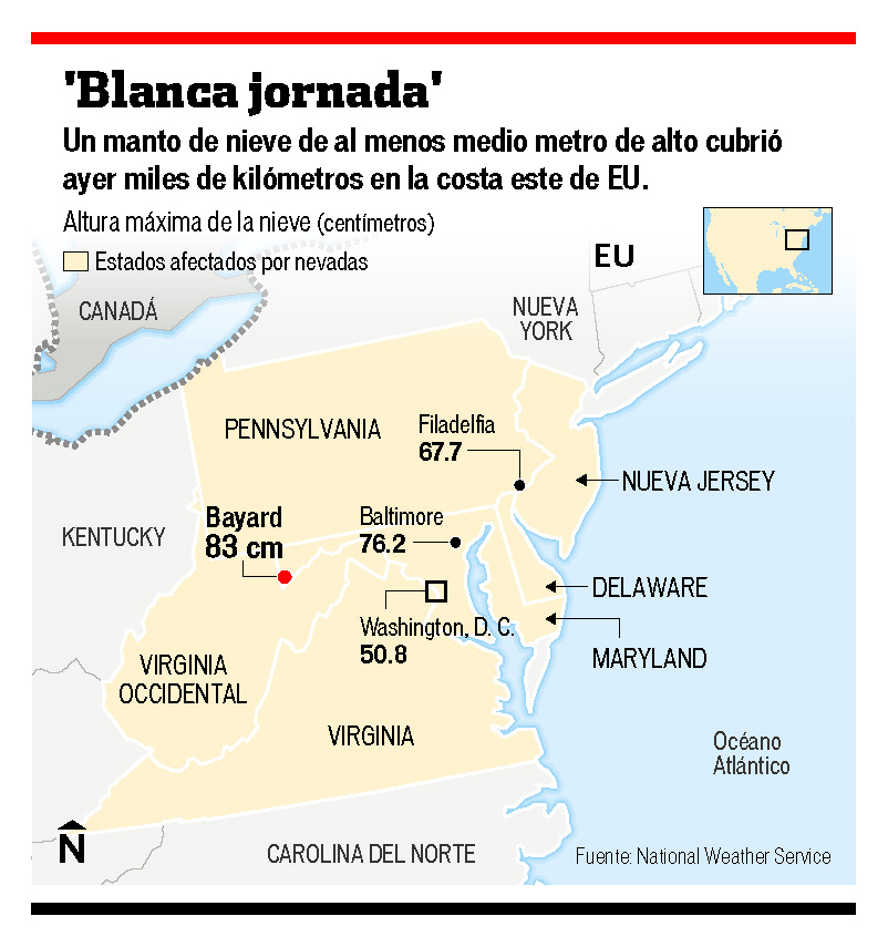 Paraliza nevada el noreste de EU