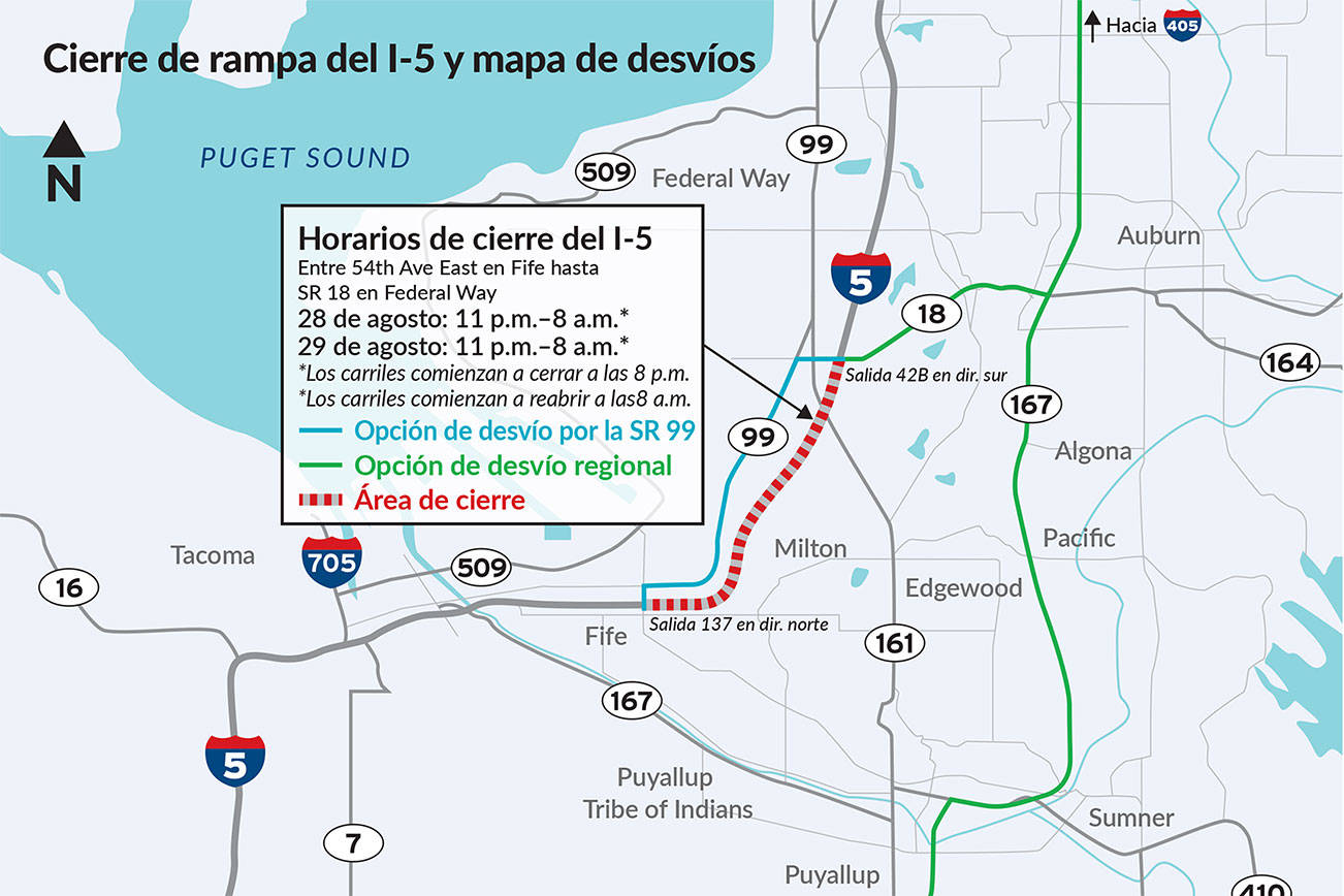 Cierre por dos noches en fin de semana del I-5 entre Fife y Federal Way