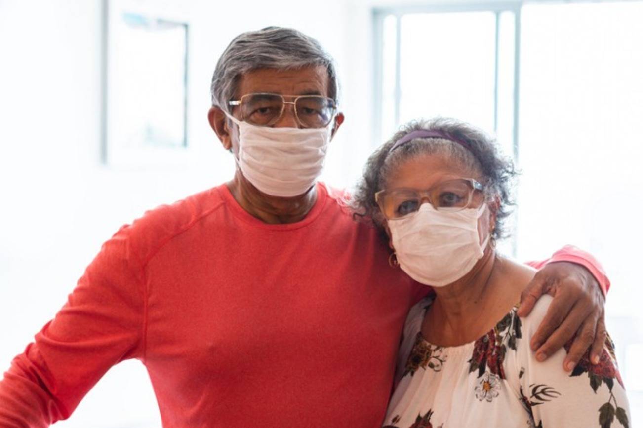 Couple wearing masks