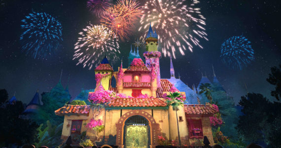 To celebrate The Walt Disney Company's 100th anniversary, among several special offerings taking place throughout the year, an all-new nighttime spectacular will debut at Disneyland Park in Anaheim, Calif., on Jan. 27, 2023. “Wondrous Journeys” will feature nods to every Walt Disney Animation Studios film over the past century, including “Encanto,” as depicted in this concept art. “Wondrous Journeys” will turn Main Street, U.S.A., Sleeping Beauty Castle, the façade of “it’s a small world” and the Rivers of America into an artist’s canvas and bring stories to life all around guests. On select nights, “Wondrous Journeys” will go even bigger with the addition of sparkling fireworks in the sky above Disneyland park. (Artist Concept/Disneyland Resort)