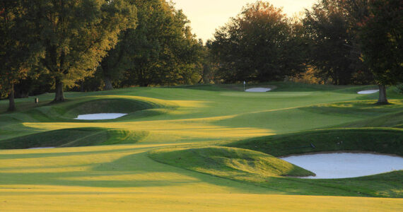 Golf Course in Autumn at Sunset with bunkers